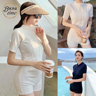 🏖BikiniTime (ฟรีไซส์ S,M,L) SB206 งานฮิต วันพีซจั๊มสูท งานผ้าย่น ซิปหน้า มี2สี ชุดว่ายน้ำแฟชั่น