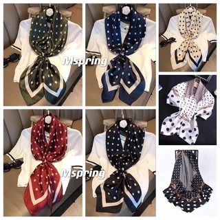 ผ้าพันคอ ผ้าซาติน ลายจุด ขนาด90*90ซม สินค้าพร้อมส่งที่ไทย