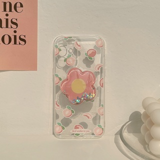 เคสโทรศัพท์มือถือซิลิโคน ลายผลไม้ พร้อมที่จับรูปดอกไม้ สำหรับ iPhone 11 11Pro 11proMax X XR XS XS MAX 6 7 8 plus SE