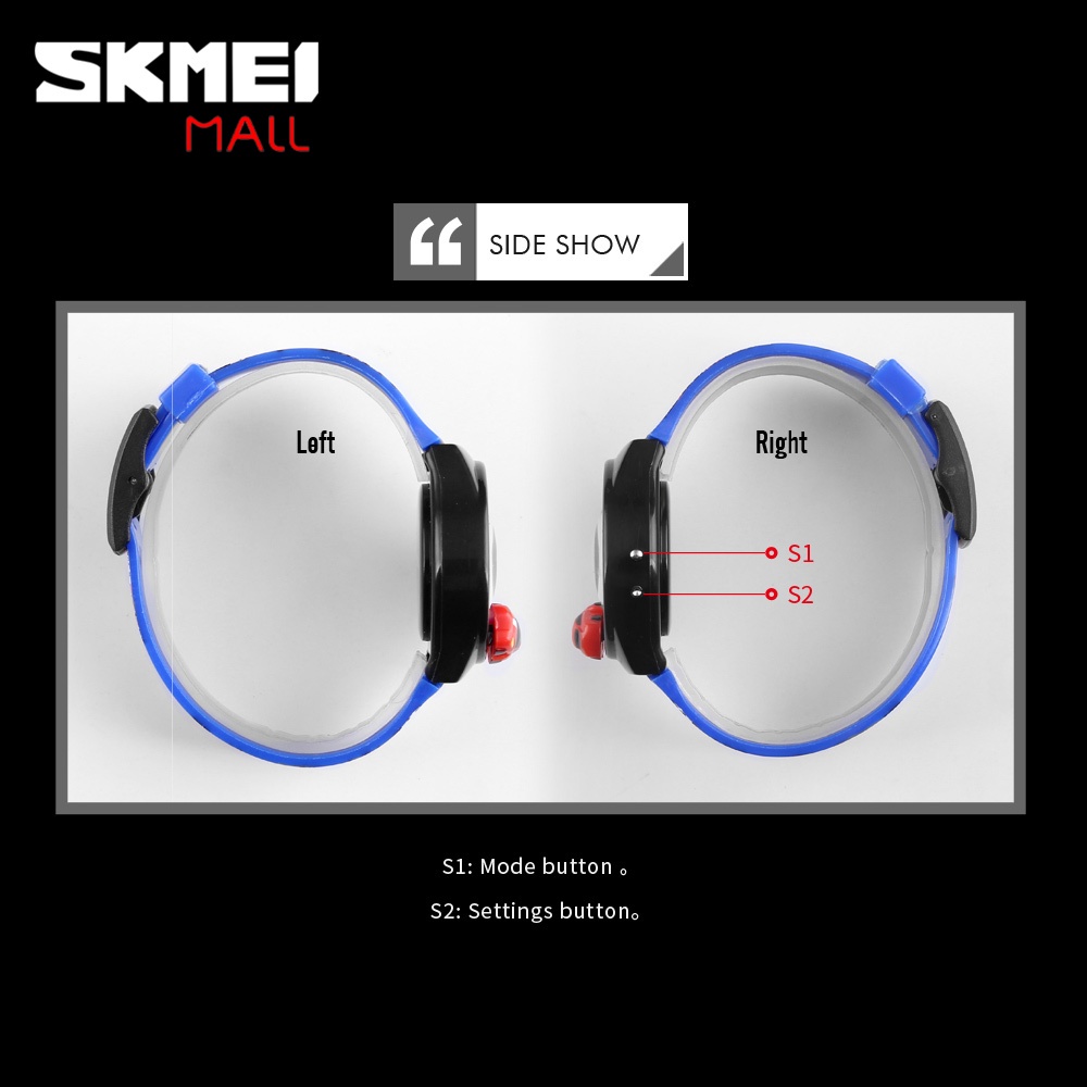 Skmei 1376 นาฬิกาข้อมือดิจิทัล หน้าจอ LCD ลายการ์ตูน หมุนได้ ป้องกันการแพ้ กันน้ํา สําหรับเด็กผู้ชาย