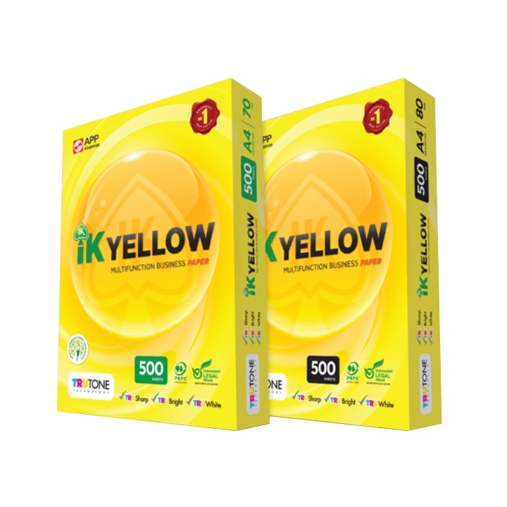 กระดาษ IK สีเหลือง A4 70แกรม - ( 250 / 500 แผ่น )