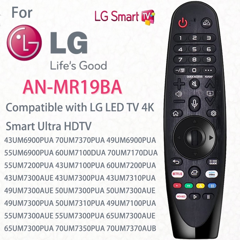 ใหม่ AN-MR19BA รีโมตคอนโทรล แบบเปลี่ยน สําหรับ LG LED TV 4K Smart Ultra HDTV 43UM6900PUA 70UM7370PUA 49UM6900PUA 55UM6900PUA 60UM7100DUA 43UM7100PUA ไม่มีเสียง ไม่มีปุ่มกด