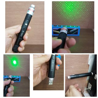 เลเซอร์ สีเขียว 500 mW Green Laser pointer ปรับไฟได้2 แบบระยะส่อง 2 กม แบบชาร์จไฟได้ ผ่านหัว USB JX-LG11