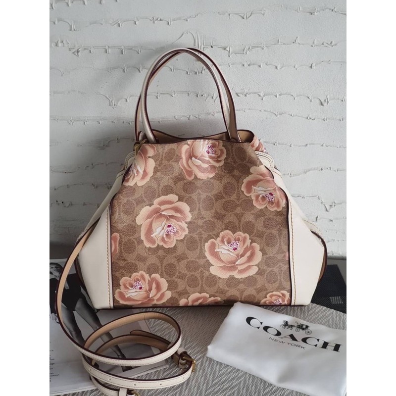 (ผ่อน0%) กระเป๋าสะพายข้าง COACH Rose Print Edie 28 Shoulder Tote style no : 32314 งานshop ลายดอกกุหลาบ สีขาว