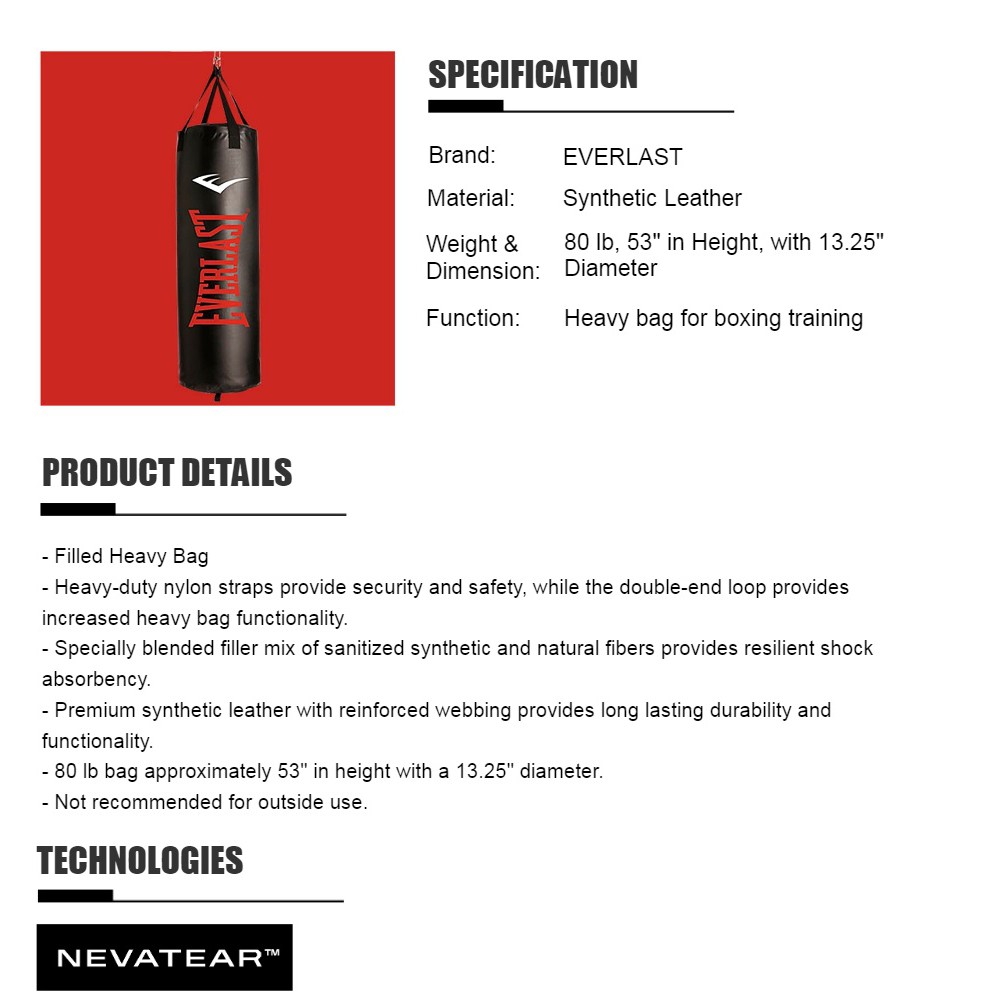 everlast nevatear 3 heavy bag weight