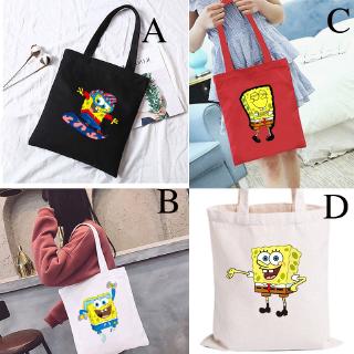 พร้อมส่ง กระเป๋าสะพาย กระเป๋าถือ ผ้าใบ สบาย ลาย Spongebob สไตล์เกาหลี