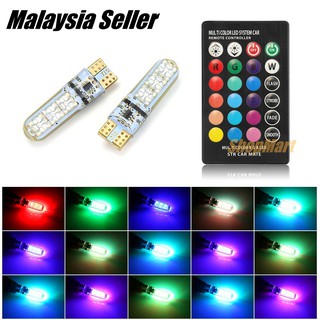 หลอดไฟ Led T10 W5W RGB พร้อมรีโมตคอนโทรล สําหรับรถยนต์ 1 คู่