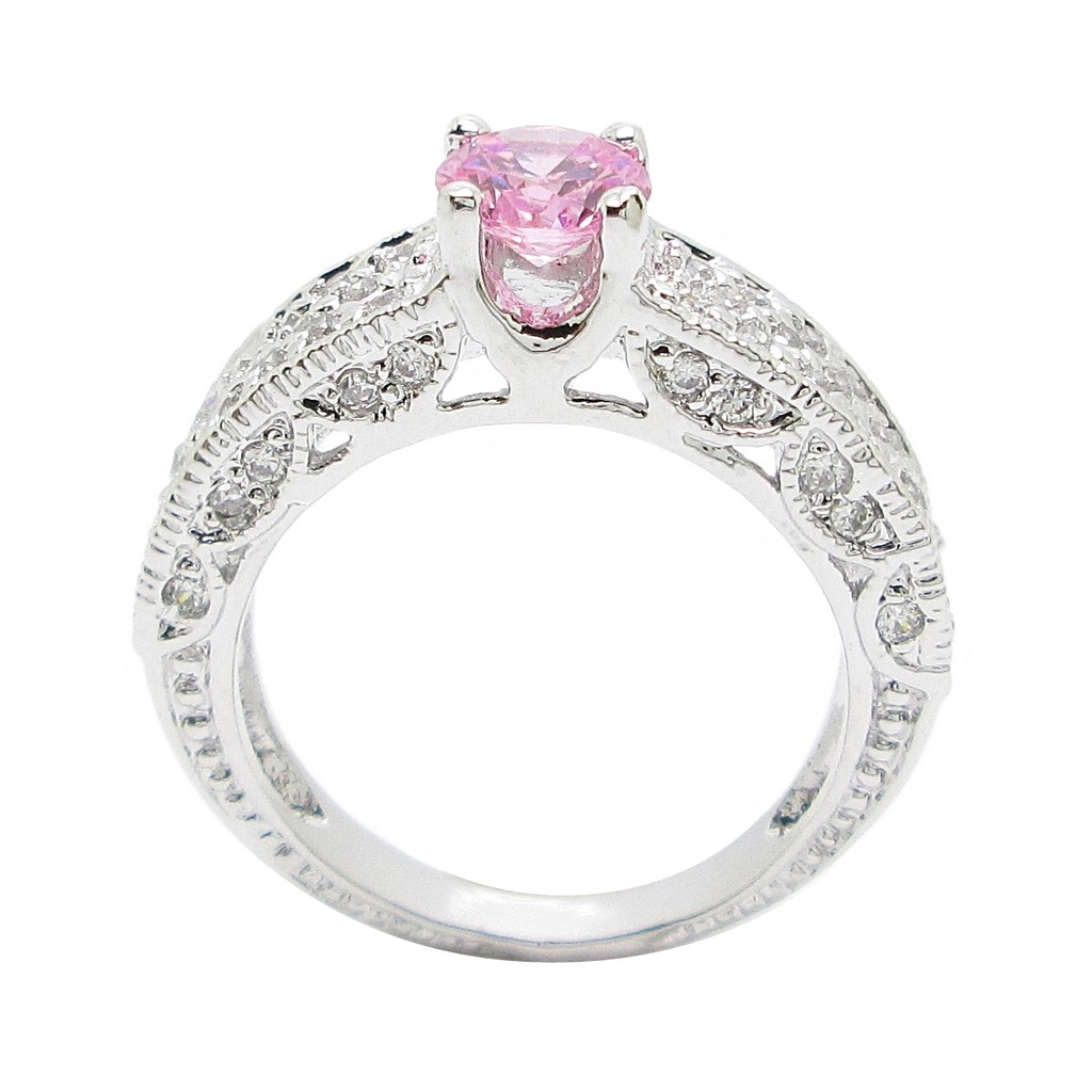 แหวนผู้หญิงมินิมอล แหวนเพชรชมพู พลอยสีชมพู ประดับเพชร แหวน cz แหวนเพชร ชุบทองคำขาว