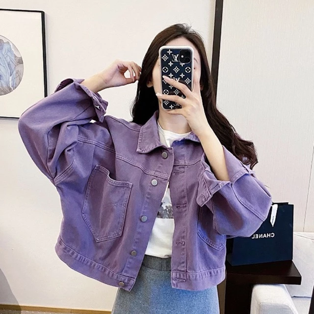 เสื้อแจ็คเก็ตยีนผู้หญิงสีม่วง สไตล์เกาหลี พร้อมส่ง