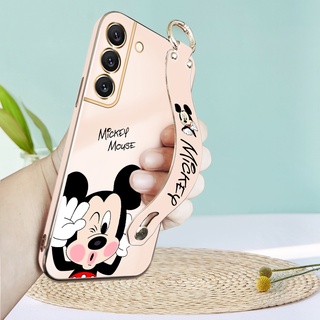 เคสโทรศัพท์มือถือ TPU นิ่ม ลายการ์ตูนมิกกี้เมาส์ พร้อมสายรัดข้อมือ หรูหรา สําหรับ Samsung Galaxy 22 Plus S22 Ultra S21 Plus S21 Ultra S21 FE 5G