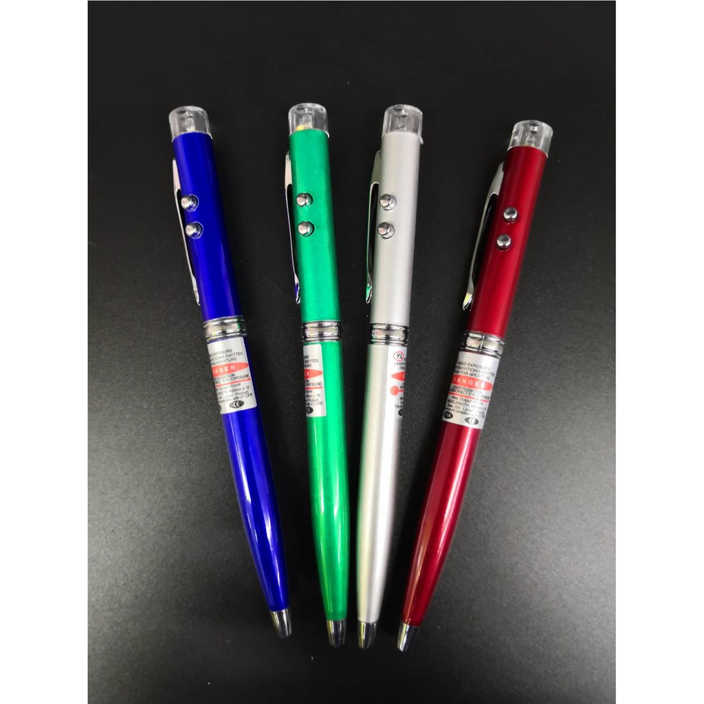ปากกาพร้อมเลเซอร์พ้อยเตอร์เป็นแสงเลเซอร์สีแดง พร้อมไฟฉายส่องสว่างได้