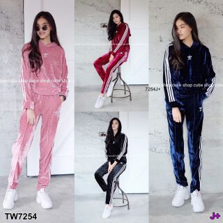 Set 2ชิ้น เสื้อSweater มีฮู้ท แขนยาว  ผ้ากำมะหยี่