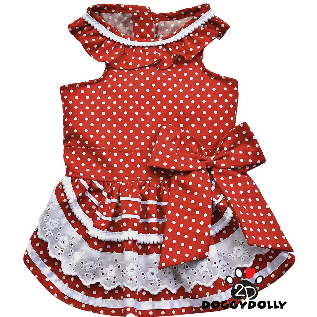 Pet cloths -Doggydolly  เสื้อผ้าแฟชั่น  สัตว์เลี้ยง  หมาแมว ชุดกระโปรง  ลายจุด แขนกุด สีแดง ขนาดไซส์ 1-9 โล D404
