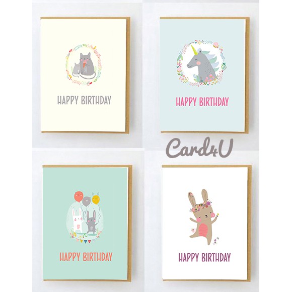 (พร้อมส่ง) การ์ดอวยพรวันเกิด birthday @8.50 Baht/แผ่น เพื่อติดของขวัญ ช่อดอกไม้ เขียนข้อความ 4 แผ่น+