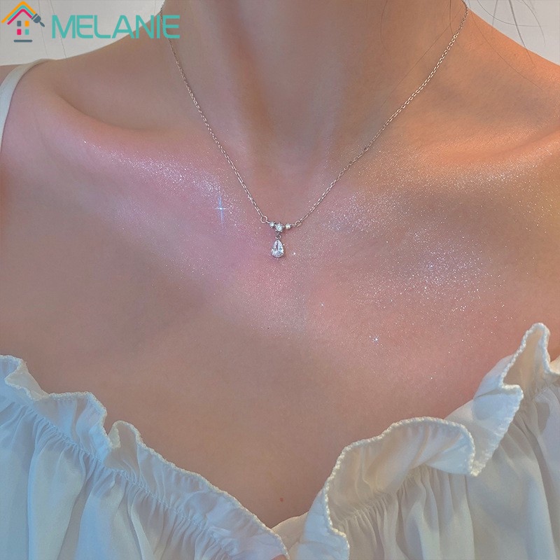 Ins สไตล์หรูหรา แฟนสาว กระดูกไหปลาร้า โซ่ เพทาย หล่น สร้อยคอ เครื่องประดับจัดงานแต่งงาน ที่เรียบง่าย แวววาว เพชร จี้ เกาหลี หญิง เงิน สร้อยคอ