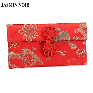 Jasmin Noir กระเป๋าสตางค์ ใบยาว ผ้าซาติน ลายดอกไม้ สไตล์จีน ของขวัญปีใหม่ สําหรับผู้หญิง