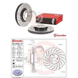 D09 B769 51 จานเบรค ล้อ F (ยี่ห้อ BREMBO) รุ่น HC Benz 63 AMG W204 W205, E500 S600 ปี2008-2014***ราคาต่อข้าง