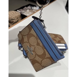 พร้อมส่ง แท้ 🇺🇸100% New Coach ใส่บัตร รุ่น MINI SKINNY ID CASE IN SIGNATURE CANVAS (COACH 88208) SILVER/KHAKI/STONE BLUE