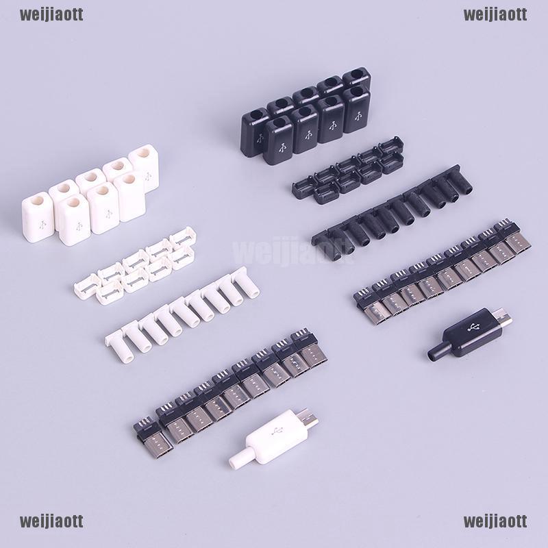 weijiaott micro usb 5 pin ปลั๊กเสียบชาร์จสีขาวดํา 10 ชิ้น