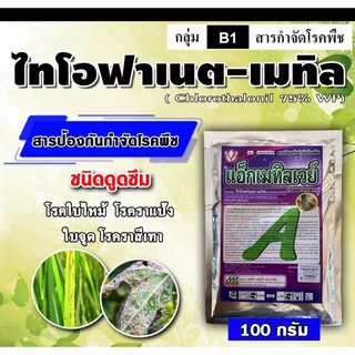 ไทโอฟาเนต-เมทิล 🍀 ( 100g )ป้องกันโรคพืช เชื้อรา ใบไหม้ ใบจุด ราน้ำค้าง ราเข้าขั้ว ราแป้ง ข้าว พืชผัก ไม้ผล พืชตระกูลส้ม