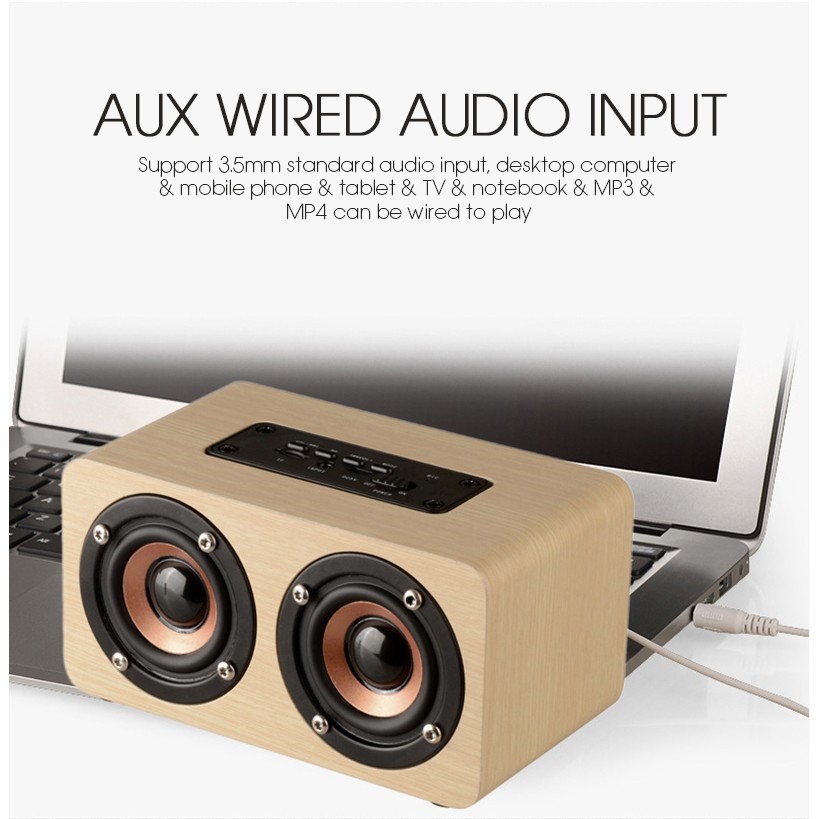 Wooden Wireless Bluetooth Speaker Portable HiFi Shock Bass TF Card ...