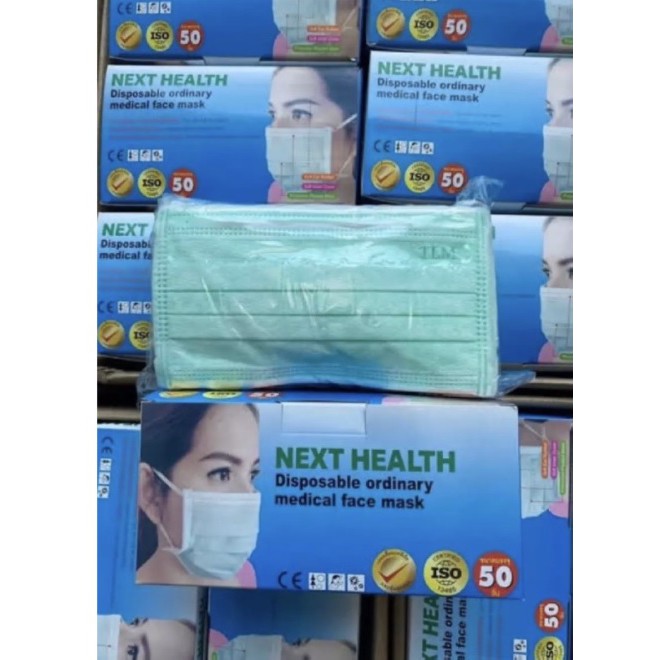 TLM NEXT HEALTH หน้ากากอยามัย เกรดการแพทย์  ปิดจมูก 3 ชั้น สีเขียว สีขาว เกรดหนา (50ชิ้น/กล่อง) nexthealth mask