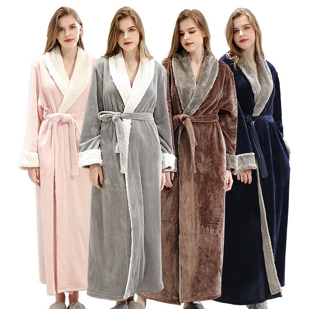 Men's Fleece Plush Soft Robe Full Length Long Bathrobe Coat Pajamas Spa ...
