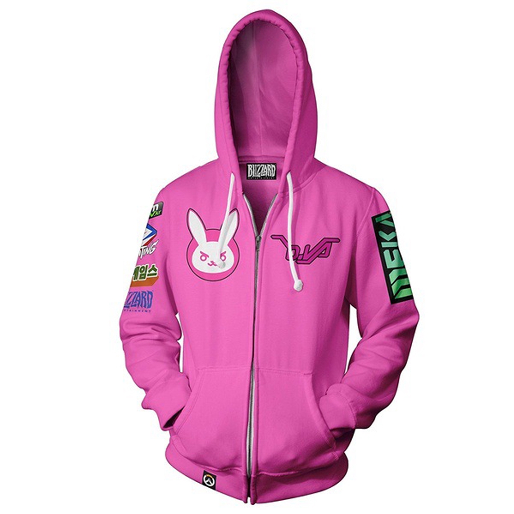 เกม OW DVA คอสเพลย์เครื่องแต่งกาย Hoodie เสื้อกันหนาวแจ็คเก็ต Zip up Hoodie