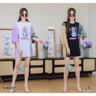 มินิเดรส #สาวอวบ แขนพองลายดอก เนื้อผ้าคอตตอน สกรีนลายกระต่าย แต่งลูกไม้