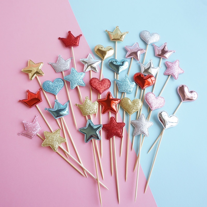 50 ชิ้น/เซ็ต PU Shiny Five-pointed Star Love Crown เค้กตกแต่งครีมเค้ก