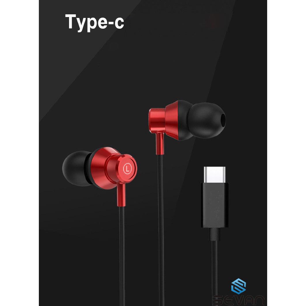 Universal Type-C Digital Chip Interface Earphone In-Ear Headphones Wired Headset - Black/Red