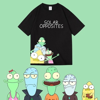 เสื้อยืดโอเวอร์ไซส์American Man Alien ยังลี้ภัย Solar ตรงข้ามกับ Rick และ Morty รอบเสื้อยืดแขนสั้นผู้ชายและผู้หญิงฤดูร้อ