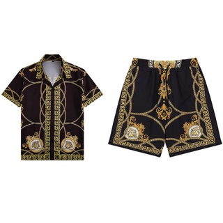 เสื้อยืดแขนสั้นลําลอง พิมพ์ลาย Medusa และกางเกงขาสั้น สองชิ้น แฟชั่นสําหรับผู้ชาย และผู้หญิง