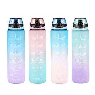 [พร้อมส่ง] ขวดน้ําน่ารัก ไร้สาร BPA ขนาด 1 ลิตร สเกล 1000 มล. พกพาง่าย พร้อมที่มาร์กเวลา สําหรับผู้ใหญ่ นักเรียน