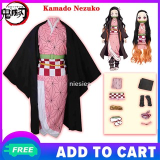 ❤️👻พร้อมส่งจาก กทมชุดเนซึโกะDemon Slayer Kimetsu No Yaiba Kamado Nezuko Cosplay Set ชุดเนสึโกะเด็ก/ผู้ใหญ่ผมปลอมชุดชิโน