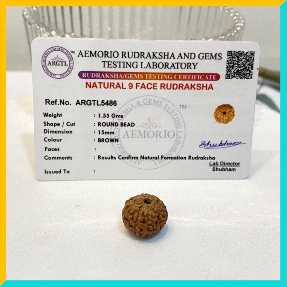 9 Mukhi (9 Face) ลูกปัด Rudraksha ที่ผ่านการรับรอง Lab