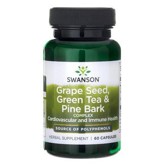 Swanson Grape Seed, Green Tea &amp; Pine Bark Complex / 60 Caps สารอนุมูลอิสระ ส่งเสริมระบบภูมิคุ้มกัน เสริมความแข็งแรง (LV)