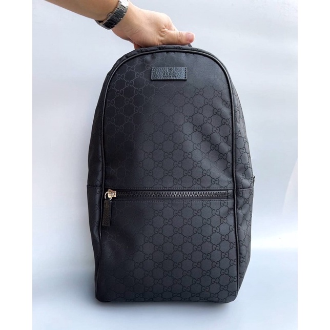 ของแท้ 💯 ส่งฟรี ❗ Gucci Black Nylon GG Guccissima Supreme Slim Backpack Rucksack Travel Bag