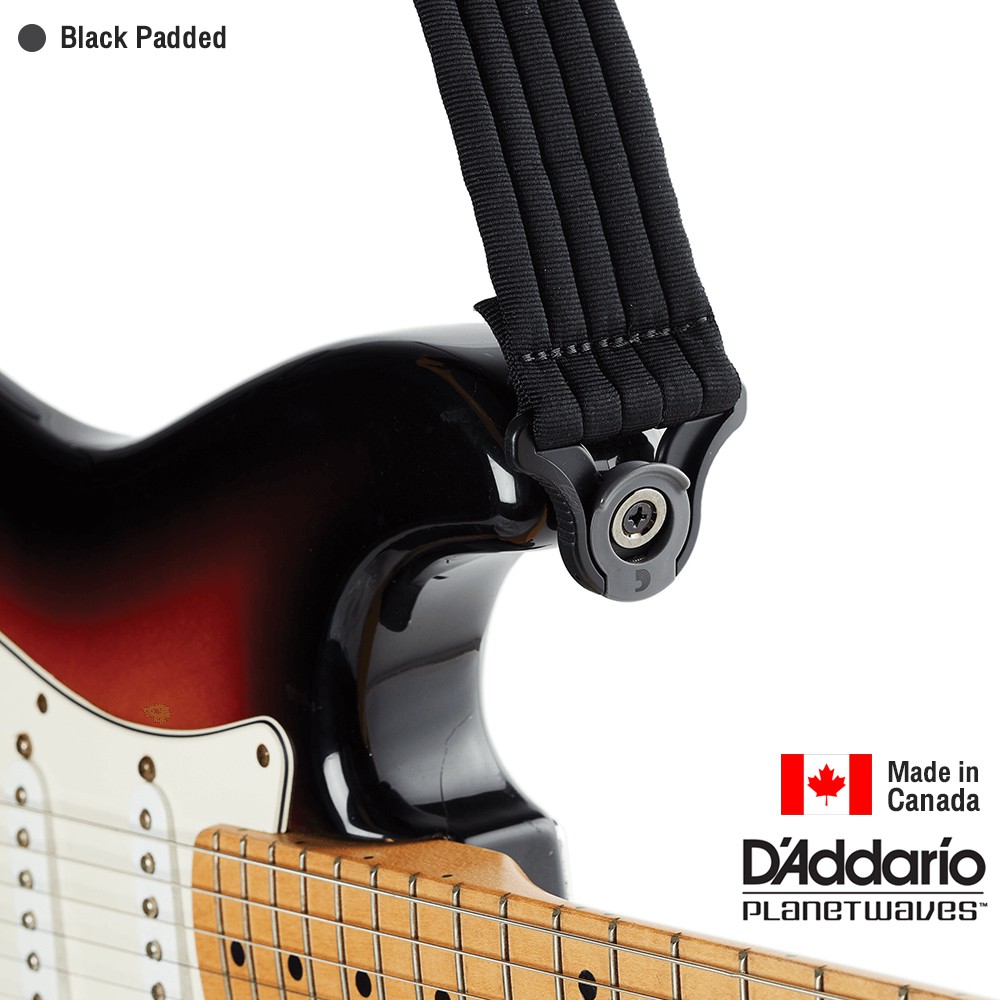 D'Addario® Auto Lock Padded Strap สายสะพายกีตาร์ (Black Padded) ระบบล็อคหัวหมุดอัตโนมัติ ** Made in Canada **........