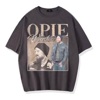 เสื้อยืดผ้าฝ้ายพิมพ์ลายแฟชั่นเสื้อยืด OPIE WINSTON VINTAGE โอเวอร์ไซซ์ สีเทาเข้ม