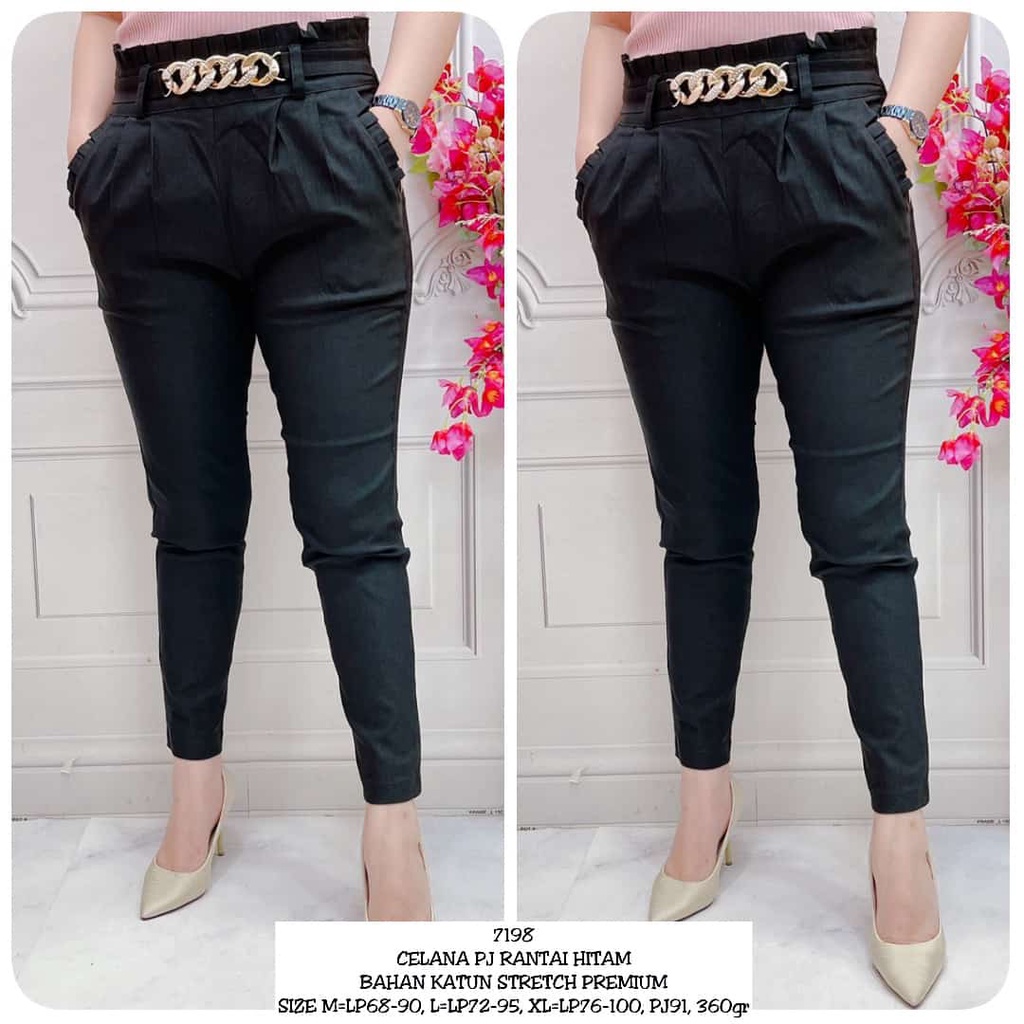 KATUN [ SUXIENNA ] KM-7198 BLACK GOLD CHAIN LONG PANTS MADE IN PREMIUM STRECH COTTON