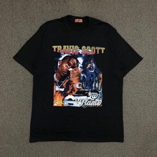 เสื้อยืด พิมพ์ลาย TRAVIS SCOTT LA FLAME สีดํา พรีเมี่ยม