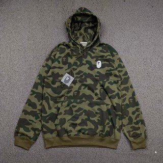 A BATHING APE เสื้อแจ็กเก็ตกันหนาว มีฮู้ด ลายพราง สีเขียว สําหรับอาบน้ํา