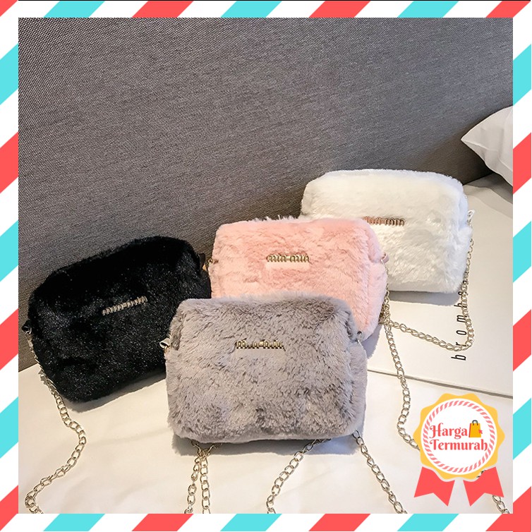 ราคา - T308 MinMin Fur Square Sling Bag / Womens Bag / Womens Sling Bag / Slingbag W
