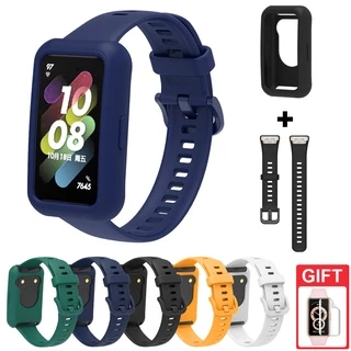 สายรัดซิลิโคนพร้อมเคสเชลล์ฝาครอบป้องกันสร้อยข้อมือสําหรับ Huawei Band 11 Pro 10 9 8 7 6 / Honor Band 7 6
