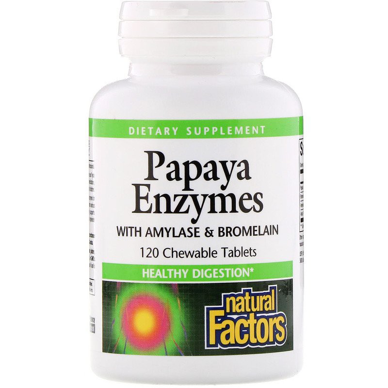 Natural Factors, Papaya Enzymes with Amylase &amp; Bromelain, 120 Chewable Tablets