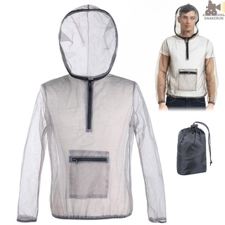 Snakerun Outdoor Ultralight Mesh Hooded Bug Jacket Anti-mosquito See Through Protective Mesh Shirt Insect Shield for Camping Hiking Fishing Gardening