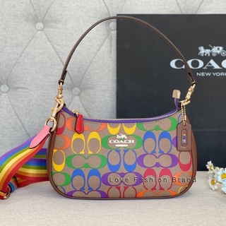 👑ผ่อน0%~แท้100%👑 กระเป๋าสะพาย ca176 Coach Teri Shoulder Bag In Rainbow Signature Canvas