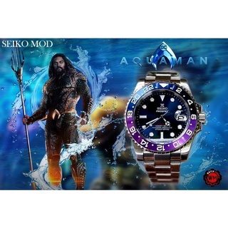 Seiko Mod Aquaman2 Bezel Deep Blue Purple Blue Dial GMT Style Sapphire Glass