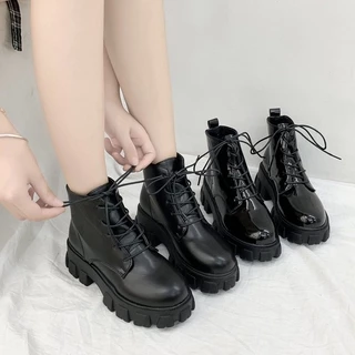 JINxCHOY Blackpink รองเท้าบูทมาร์ติน ส้นหนา ข้อสั้น สีดํา สีชมพู สไตล์เกาหลี ขายส่งจากโรงงาน 2024